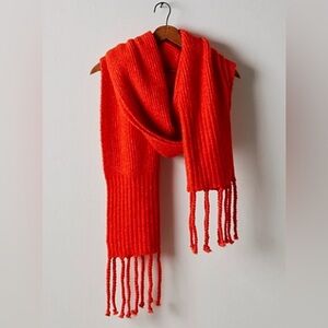 NWOT Orange Fuzzy Free People Hit the Ground Scarf Extra Long